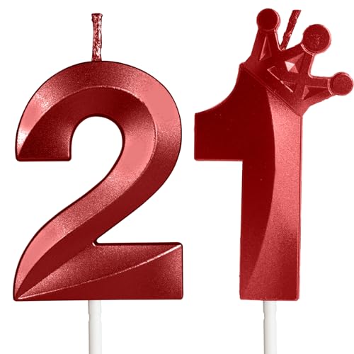 Crown 21st Birthday Candles for Cake,Red Happy Birthday Candle Number 21,Cake Decoration for 21 Year Birthday Party Anniversary Celebration Supplies