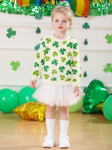 Image of Unisex Toddler St.Patrick's Day Clover Print Sweater Irish Shamrock Knitted Pullover Tops 12M-8Y