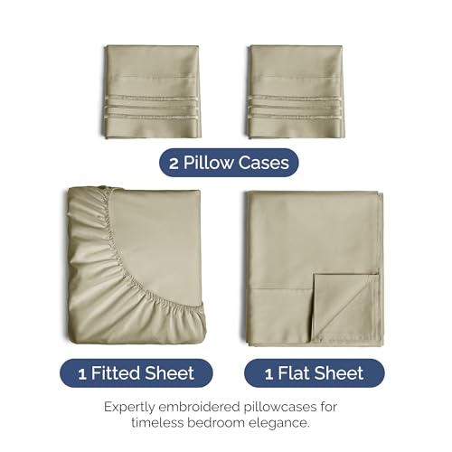 Image of Full Size 4 Piece Sheet Set - Ultra Soft & Cooling Sheets - Taupe | Fits 8 Inch to 16 inch Mattress, Wrinkle Free & Fade Resistant with Deep Pockets, Breathable, Comfy Hotel Luxury Bedding