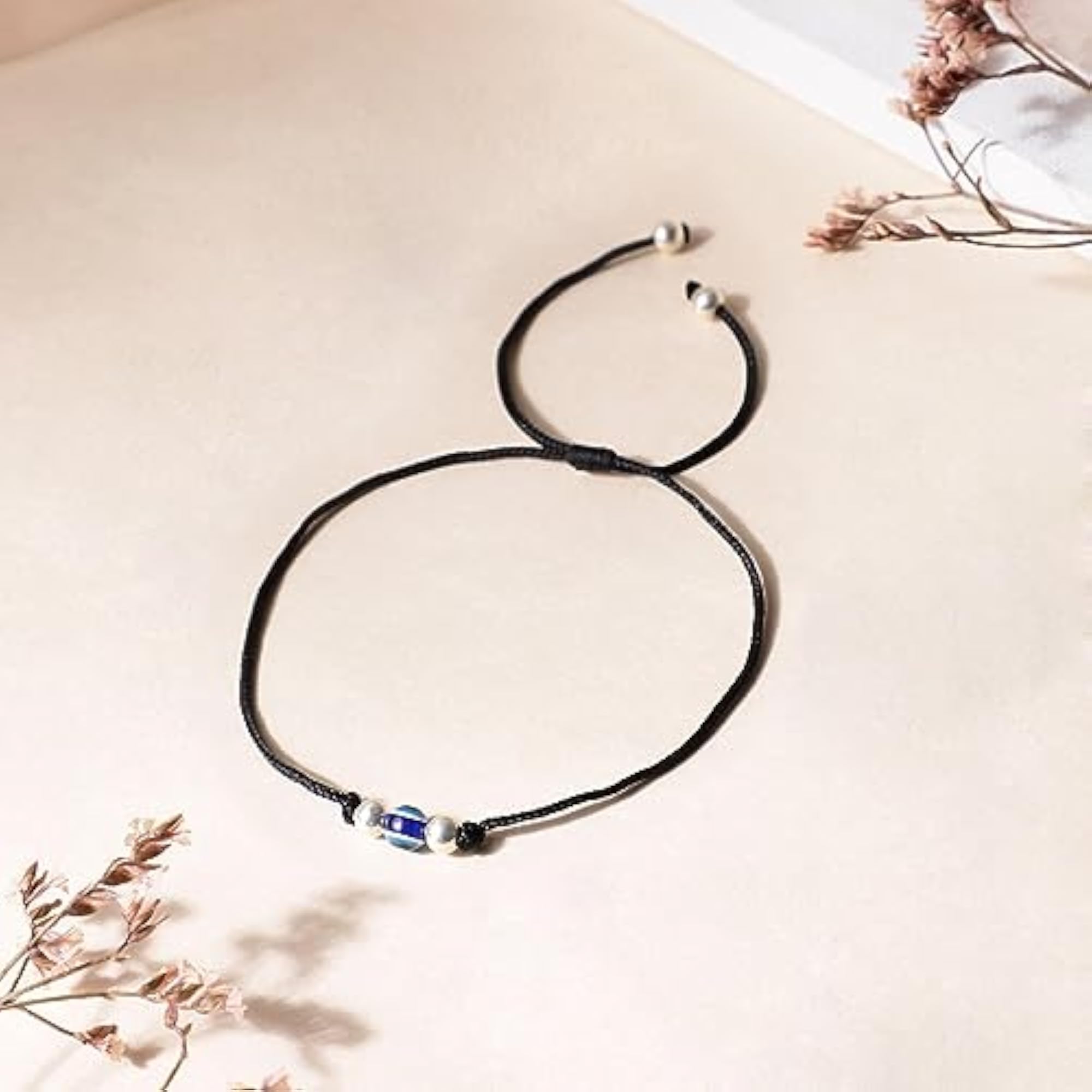 925 Silver Evil Eye Rhodium Plated Anklet Hypoallergenic with Stamp