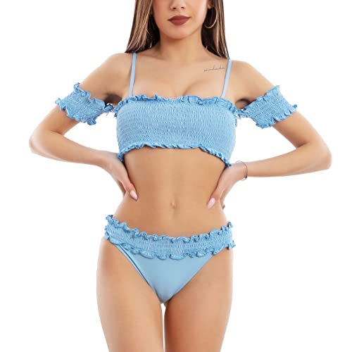 Bikini pour femme de bain Toocool bleu ciel avec bas brésilien en taille 40