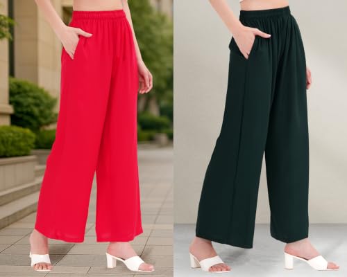 Image of Buy That Trendz Palazzo Pants for Women Rayon Elasticated Regular Fit Flared Wide Leg M to 6XL Pack of 2