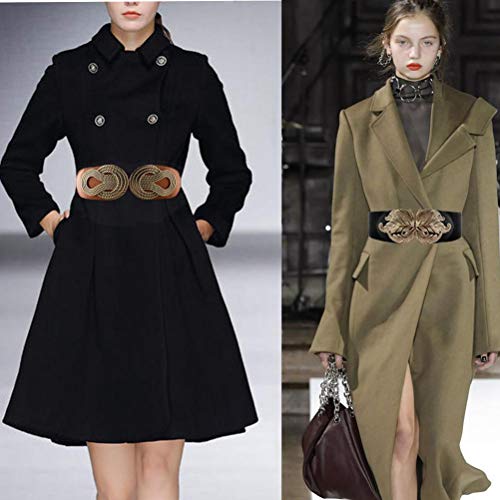 VOCHIC 2pcs Vintage Basic Stretchy Elastic Wide Waist Belt for Womens Dress Metal Interlock Buckle3