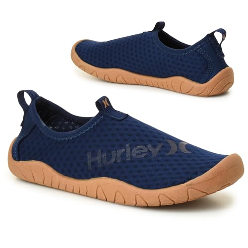 Hurley Kids Water Shoes Quick-Dry Breathable Slip-On Shoes with Flexible Grip Sole for Beach Pool Boat & Summer Outdoor Activities- Landing - Navy/Tan