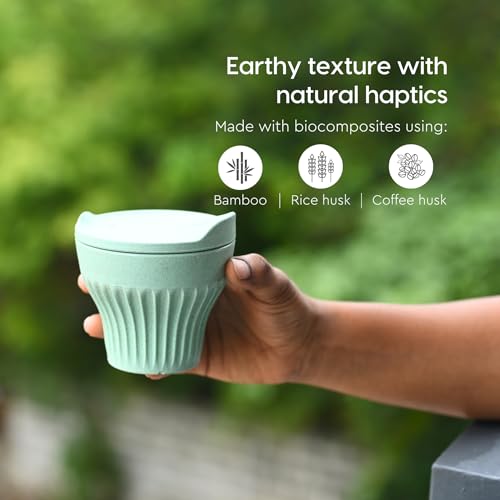 Image of Eha Earth Friendly Rafter Coffee Mug with Lid | Tea Cup Set | 175 ml | Made with Rice Husk | Microwave Safe Mugs for Gifting | 2 Unit | Celeste