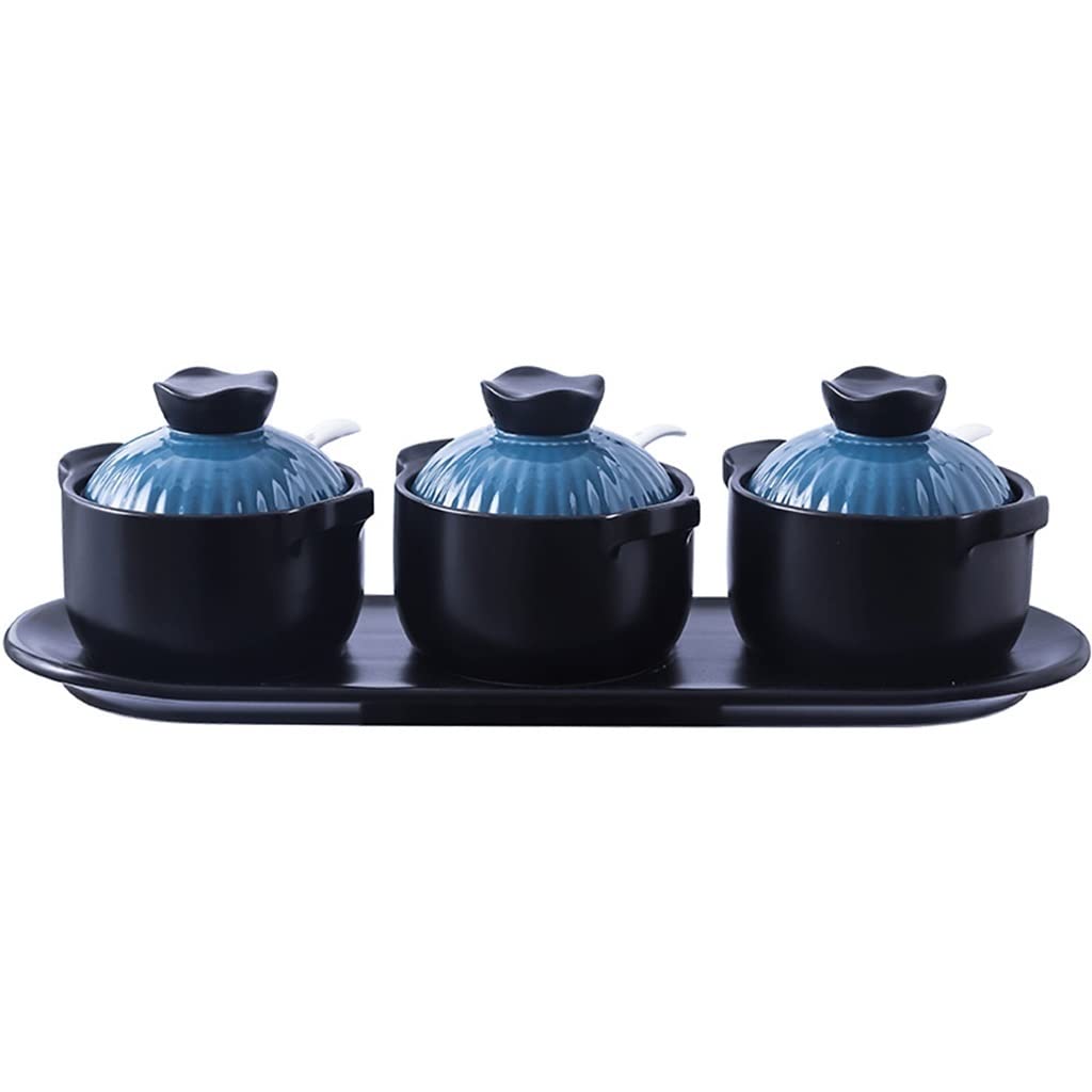 MokidSeasoning jar Seasoning Jar with Lid Spice Jar Set Household Ceramic Salt Shaker Kitchen Seasoning Box Seasoning Tank Combination (Color : Blue, Size : Jar*3)