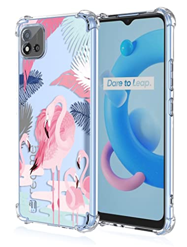 RankOne Coque de Téléphone Convient pour Realme C11 (2021), 6.52" Transparent TPU Silicone Color Drawing Pattern Case - Flamant Rose 2 Cover