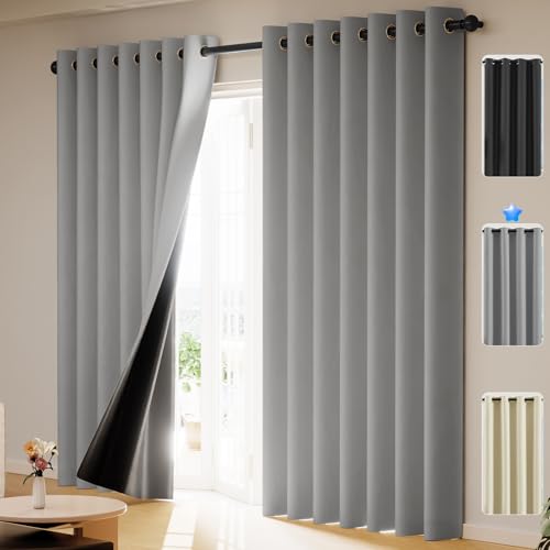 Consejos para Comprar Cortina Negra para comprar online. 48 YYUgolo Cortinas Blackout 100% 2 Paneles,Cortinas para Recamara y Sala con Forro Negro,Suave 100% Microfibra Poliéster Impermeable,Anillo de Sujeción,Reducción de Ruido,150 *...