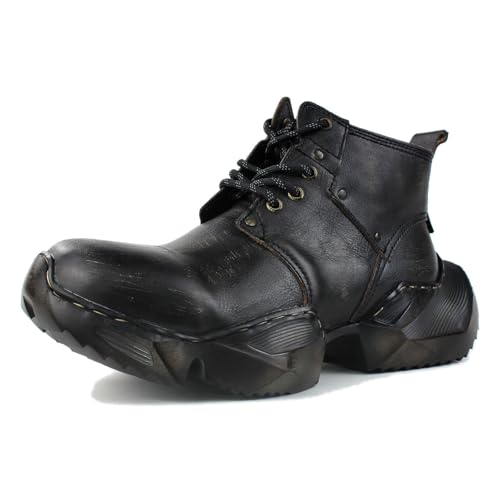 OSSTONE Vintage Fashion Sneakers for Men lace-up Leather Retro Moto Chukka Boots Casual Shoes OS-5008-S-1-US-R