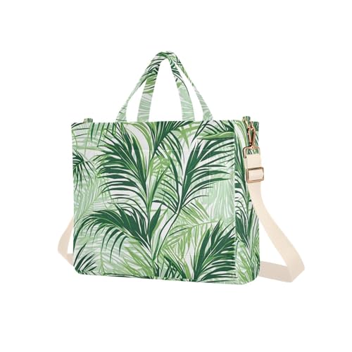 Hawaiian Palm Leaf Corduroy Tote Bag for Women Hobo Crossbody Bag Purse Stylish Shoulder Handbag Messenger Bags, S2