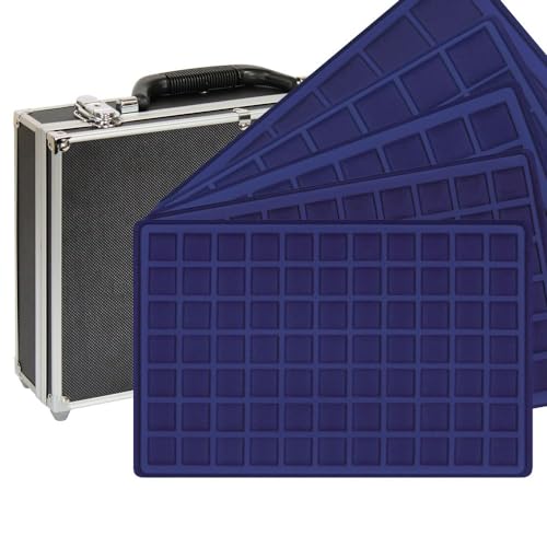 LINDNER Das Original Valigetta di Dimensioni maggiori per Collezione di moente con 8 vassoi Blu Scuro in 5 Diverse Varianti di vassoi, per 355 Monete