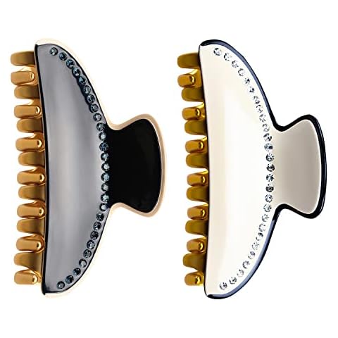 Wenobby 2 PCS 3.2" Rhinestone Organic Cellulose Acetate Hair Claw Clip for Women with Thin or Fine Hair Cover