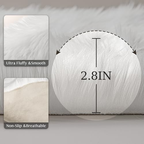Ashler Home Deco AREA RUG-X37-36 Ashler Faux Fur Rug, White Small Area Rugs, Fluffy Sheepskin Fur Rug thumb #7