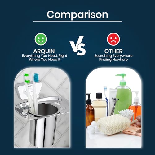 Image of Arquin Wall-Mounted Tooth Brush Holder for Bathroom, Tumbler Stand /304 Steel Bathroom Organizer with Glossy Finish Bathroom Accessories Chrome Finish Stand With Removable Cup (Aquarius Tumbler Holder)