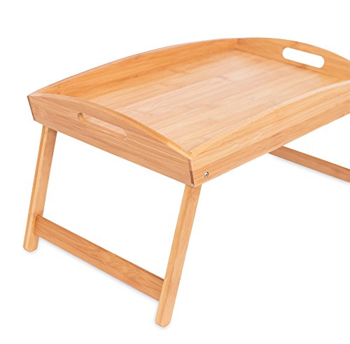 Birdrock Home Bamboo Bed Tray - Wooden Curved Sides Breakfast Serving Tray With Folding Legs - Natural #TOP6