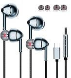 USB-C Wired Earbuds with Microphone, Volume Control, Noise Canceling, Compatible with Samsung Galaxy S24 S23 S22, iPhone 15, Pixel Phones (2Pack-Gray)