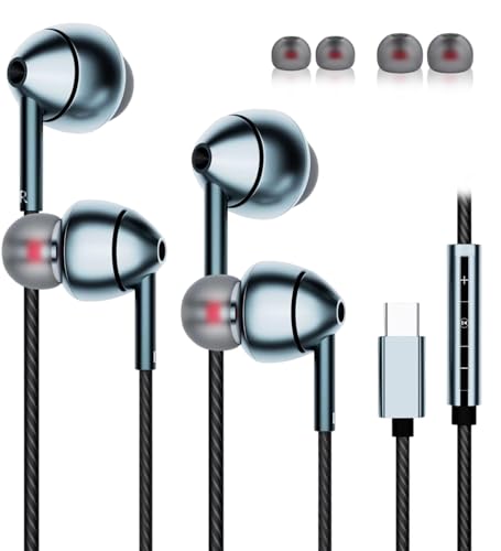 USB-C Wired Earbuds with Microphone, Volume Control, Noise...
