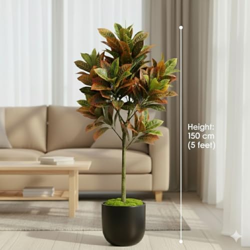 Image of Kayra Decor 5 Feet Artificial Croton Plant with Pot | Artificial Plants Big Size for Home Decor