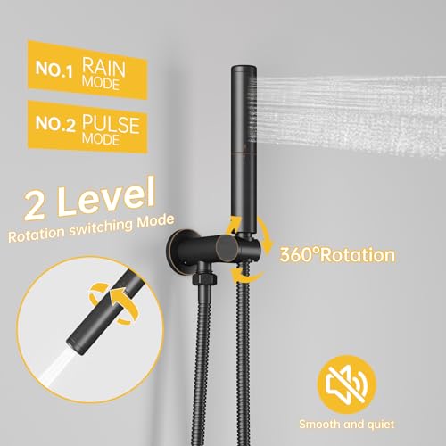 Image of BESy Shower System with 10 Inch Round Rain Shower Head and Handheld Wall Mounted, High Pressure Rainfall Shower Faucet Fixture Combo Set with 2 in 1 Handheld Showerhead for Bathroom, Bronze