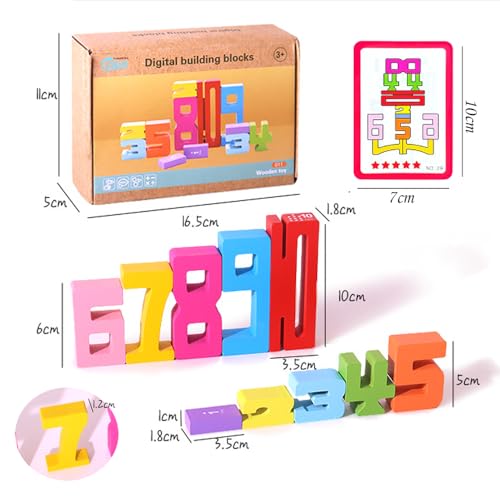 Wooden Number Building Blocks - 20Pcs Stacking Toys for Kids 3+ Years, Balance Competition Game, Educational Math Learning Toys with 1-10 Digits, Ideal Gift for Boys & Girls