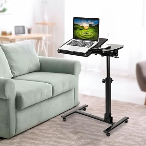 F2C Portable Adjustable Height 360° Swivel Laptop Desk PC Computer Mobile Notebook Laptop Stand Rolling Table Desk Cart Tiltable with Wheels Casters& Mouse Pad Table (360° Swivel Rolling-Black) Cover