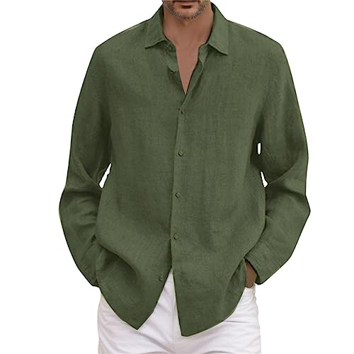 Camisa Informal de Lino y Algodón para Hombre Manga Larga con Cuello Vuelto Holgada y Cómoda para VeranoMovilidad Total con Apariencia Impecable