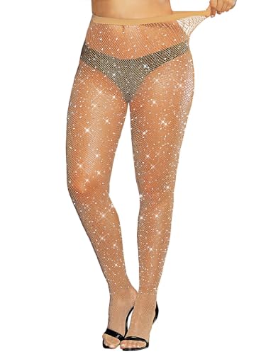 Image of VINICUNCA Sparkly Fishnet Stockings for Women Colorful Tights Plus Size