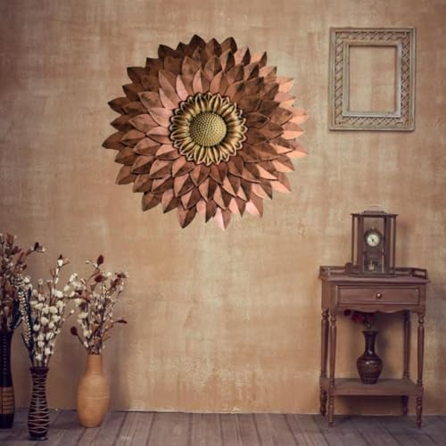 Image of SETHI AESTHETIC Metal Designer Flower Wall Decor - Size 21 X 21 inch (Copper Brown)
