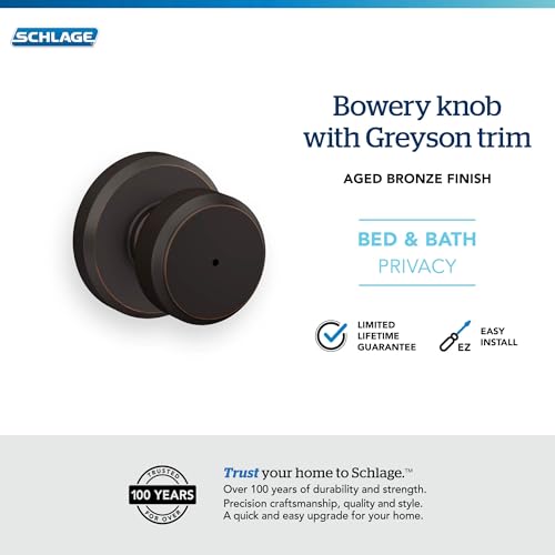 Image of SCHLAGE F40 BWE 716 GSN Greyson Collection Bowery Privacy Lock Knob, Aged Bronze