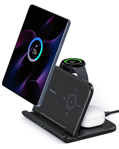 SwanScout Wireless Charger for Samsung Galaxy Z Fold 5,4,3,2,1, SwanScout 705S, 25W Fast Wireless Charging Station Stand for Galaxy Z Fold Series, Galaxy Watch 6/5/4/3 & Galaxy Buds Pro 2(No Adapter)