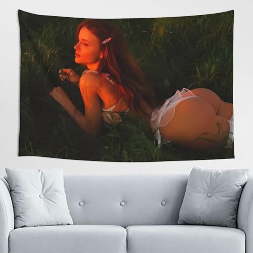 Tapestry Lace Lingerie Sexy Woman Summer Outdoor Grass Hot Nude Naked Girl Wall Hanging Tapesties Decor for Home Bedroom Dorm Man Cave Living Room