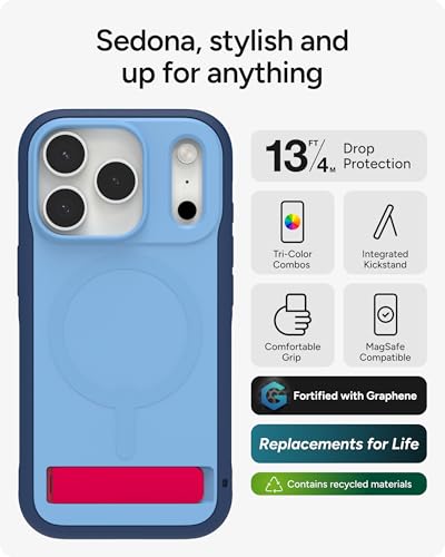 Image of ZAGG Sedona Snap Case with Kickstand for iPhone 17 Pro - Blue Royal Ember, Drop Protection (13ft /4m), Multi-Layer Protection, with Camera Button, MagSafe Phone Case with Impact-Absorbing Bumpers