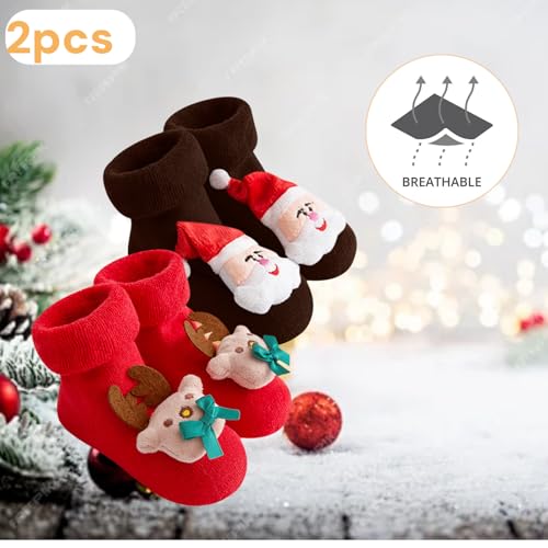 2-Pack Baby Christmas Stocking Cotton Non-slip Floor Socks for 1-3 Year Old Boys Girls Xmas Birthday Gift2