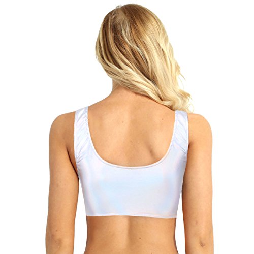 Freebily Women's Shiny Metallic Vest Rave Festival Clubwear Crop Top Dance Tank Tops Silver Medium #TOP1