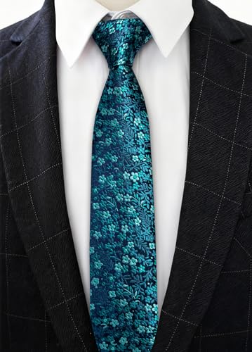 Image of Barry.Wang Floral Ties for Men Flower Necktie with Tie Clip Formal