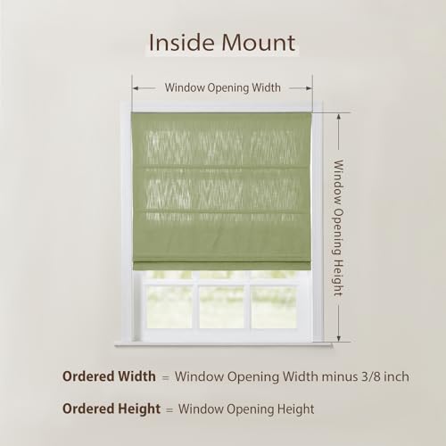 Image of TWOPAGES Isabella No Drill Cordless Roman Shade Linen Textured Cotton Roman Blind for Windows, Custom Made Room Darkening Blackout Roman Window Shade, Hardware Included, Green, 1 Piece