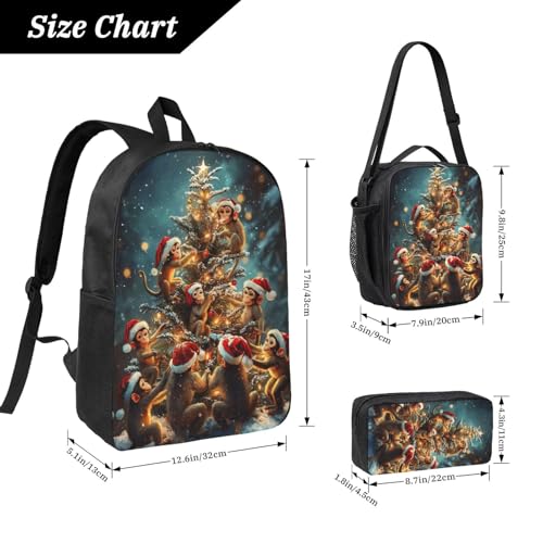 Christmas Monkey Backpacks 3 Pcs Unisex Travel Backpack with Fun Graphic Cartoon Print for Hiking Commuting2