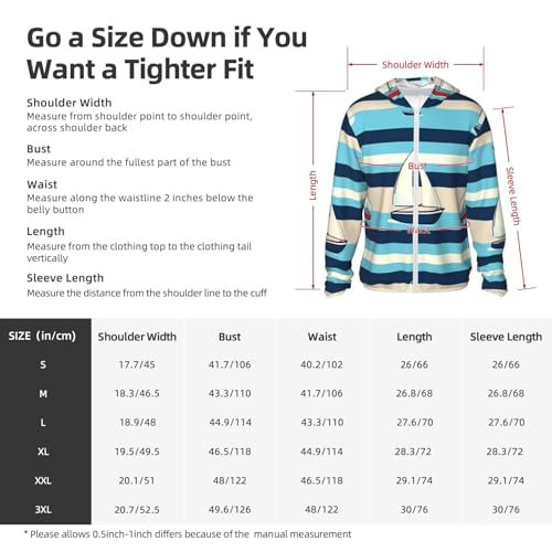 Sun Protection Hoodie Shirt Cute Nautical Stripes UPF 50+ Long Sleeve Outdoor Rash Guard for Men Women2