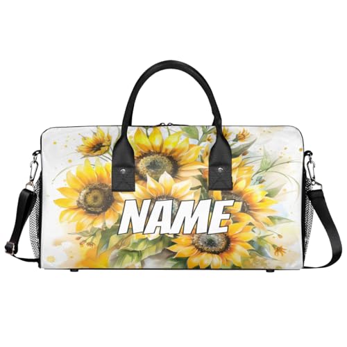 Personalized Sunflower Floral Travel Duffel Bag with Name, Custom