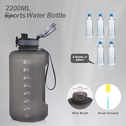 GEMFUL 2.2L Trinkflasche Sport - Große Wasserflasche mit Griff & Zeitmarkierungen - Perfekt für Fitness & Alltag - Immer ausreichend hydriert（Grau） 2