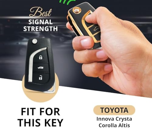 Image of TPU Car Key Cover Black & Golden Compatible for Toyota Innova Crysta, Corolla Altis (Toyota, 2 Button Flip Key)