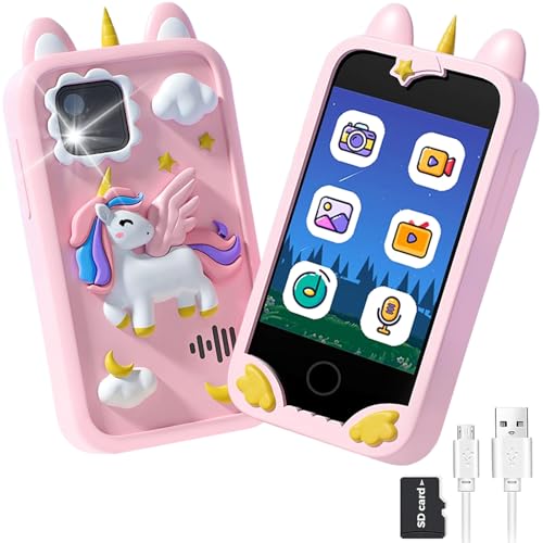 Kids Smart Phone for Girls Gifts Kids Mobile Phone Toy with Touchscreen Dual Cameras Learning Music Player Games with 16 GB Storage Card Idea Gift for Age 3 4 5 6 Year Old