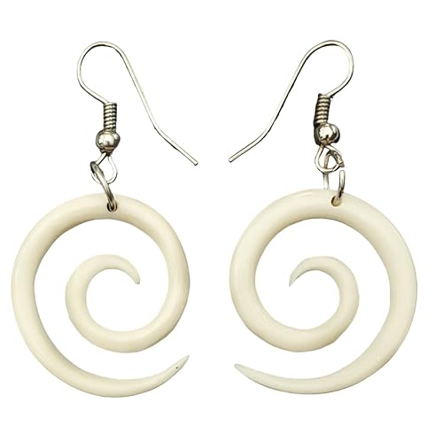 Hand Carved Spiral Bone Earrings, Māori Open Koru Peace Pendant Tribal Bone Carving Earrings Fashion Jewelry GA026
