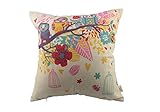 HOSL Owls, flowers on tree pattern Cotton Linen Square Decorative Throw Pillow Case Cushion Cover