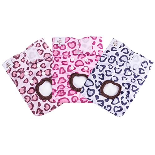 CuteBone 3 Stück Leopard Wiederverwendbare Hundewindeln, Hochsaugfähige Premium-Windeln für Hündchen, Umweltfreundliche Damenbinden Höschen für weibliche Haustiere D54M-DE