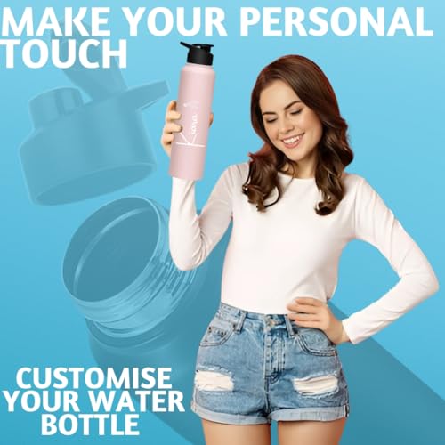 Image of Caspian Hike Customised Stainless Steel Water Bottle 1L, Combo LP & LP with Logo Print - Personalised Water Bottle with Your Name Print for School Office Gym- Perfect for Corporate Gifting (Set of 2)