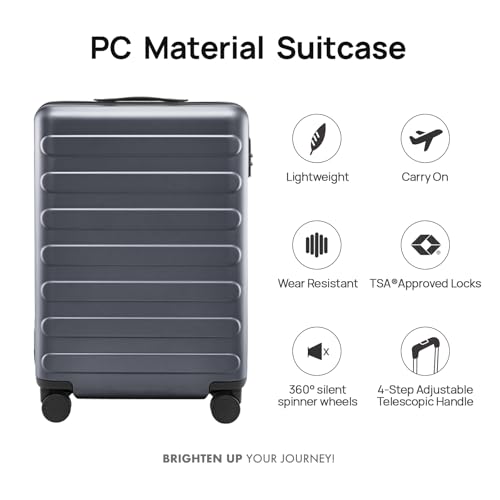 NINETYGO Carry On Luggage 22x14x9 Airline Approved, 20 Inch Luggage with Smooth Spinner Wheels, Lightweight, Hard Shell PC Suitcase Carry-On, Travel Luggage, TSA Approved (Grey, Rhine Basic)2