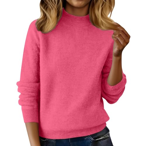 Pink Cashmere Mocknecks for Women Long Sleeve Mockneck Ladies Pullover