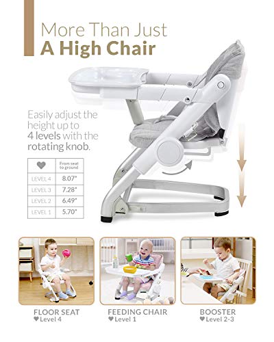 Feed Me 3-in-1 Travel High Chair Booster Seat for Infants and Toddlers - Transitional, Compact & Fits Any Chair, Swivel Tray, Shadow Gray