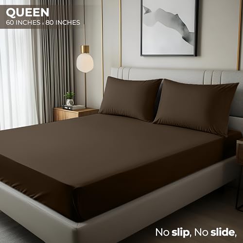 Image of Utopia Bedding Queen Fitted Sheet - Bottom Sheet - Deep Pocket - Soft Microfiber - Shrinkage and Fade Resistant - Easy Care -1 Fitted Sheet Only (Brown)